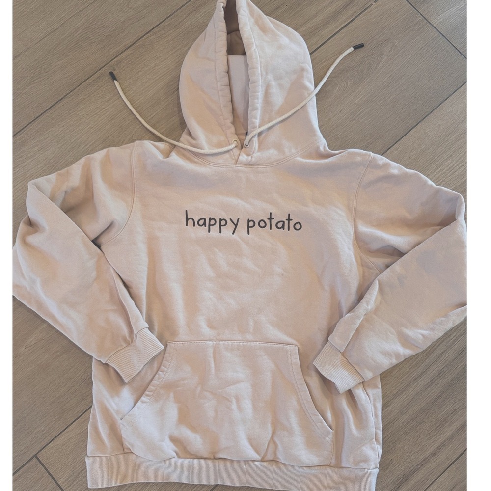 Happy Potato Peach Graphic Hoodie Sweatshirt Womens Size Medium